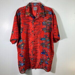 Mens Pacific Cliff SS Button Shirt Hawaiian Surfer Woodie Red XL Polyester‎